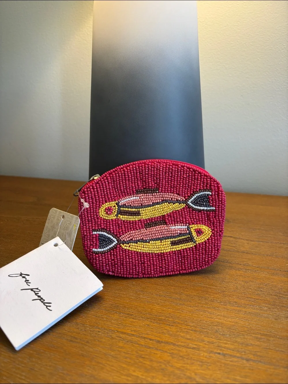 NWT Free People Gone Fishing Beaded Wallet in Coral